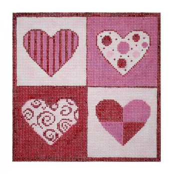 F3637 Patchwork Hearts 5 1/2 x 5 1/2" 18 count Fiori Designs 