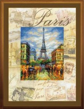 RLPT0018 Riolis Cross Stitch Kit Cities of the World - Paris painted fabric with  cross-stitch