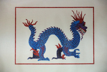Dragon Canvas ~ Oriental Imperial Dragon in Blue Among Clouds handpain –  Needlepoint by Wildflowers