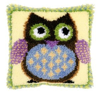 PNV149283 Vervaco Latch Hook Kit Mr. Owl Pillow 16" x 16"; Canvas; 18ct