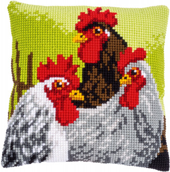 PNV149808 Rooster & Chickens Cushion Vervaco Kit