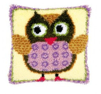 PNV148894 Vervaco Latch Hook Kit Miss Owl Pillow 16" x 16"; Canvas; 18ct