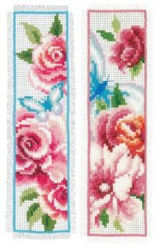 PNV150899 Vervaco Kit Flowers and Butterflies I Bookmarks (set of 2) 2" x 8" Aida 14ct