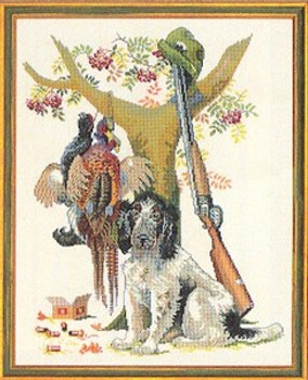 7712334 Eva Rosenstand Kit Dog with Pheasants 16" x 20" ; Linen; 25ct