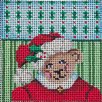 11602 CHR ornament 4 square, teddy Santa 4 x 4 13 Mesh Patti Mann 