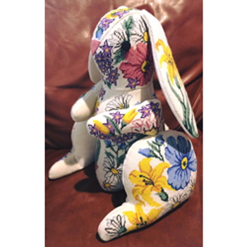 2021 3-D 3-dim. Bunny, floral "Becky" 10 x 16 13 Mesh Patti Mann Shown Finished