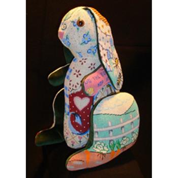 2030 3-D 3-dim. Bunny, patchwork, "Julietle" 10 x 16 13 Mesh Patti Mann Shown Finished