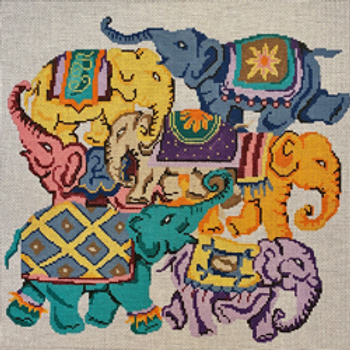 2510 PP multi-colored elephant collage 14 x 14 13 Mesh Patti Mann 