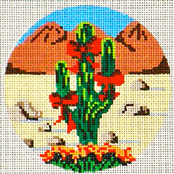 3605 CHR round ornament, cactus 4" diam 18 Mesh Patti Mann 