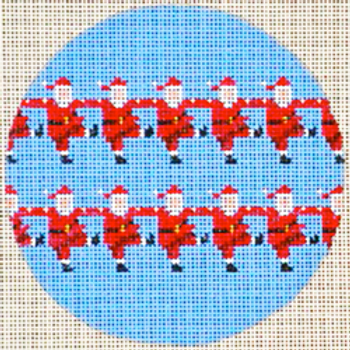 3615  round ornmt, dancing Santas 4.5"diam 18 Mesh Patti Mann 