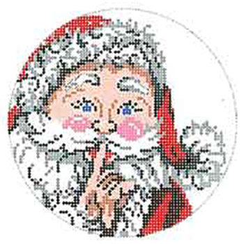 3608 CHR round ornament, Santa shhhh! 4.5"diam 18 Mesh Patti Mann 