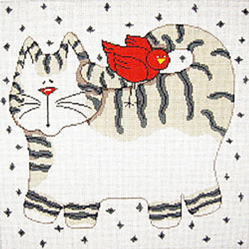 5504 PETS tiger cat and red bird 15 x 15 13  Mesh Patti Mann 