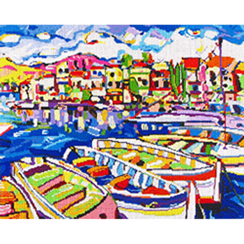 5823  SAV boats at the dock 11 x 13 18 Mesh Patti Mann 