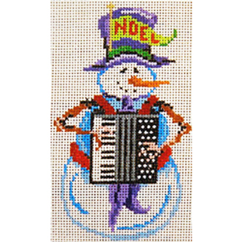 7519 CHR orn, snowman and accordian 5 x 4 18 Mesh Patti Mann 