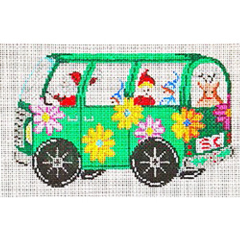 7343 CHR orn. green VW bus with Santa 5 x 5 18 Mesh Patti Mann 