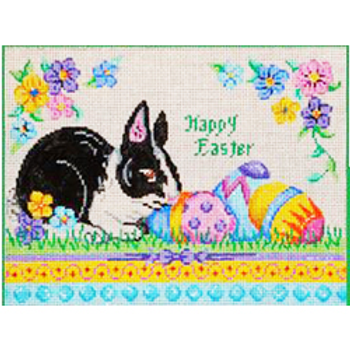 7445 EAS Happy Easter bunny/eggs 6 x 8 18 Mesh Patti Mann 