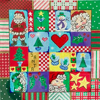 8109 CHR patchwork square, with Santas 11 x 11 18 Mesh Patti Mann