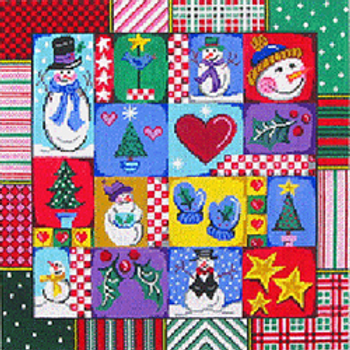 8110 CHR patchwork square, with snowmen 11 x 11 18 Mesh Patti Mann 