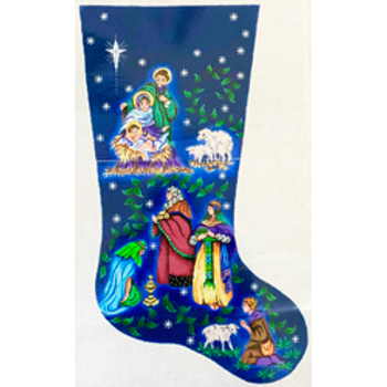 9306 CHR stocking, nativity 17 x 23 18 Mesh Patti Mann 