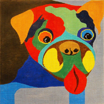 11032 BOB dog, bulldog or pug, on gray 8" 18 Mesh Patti Mann 