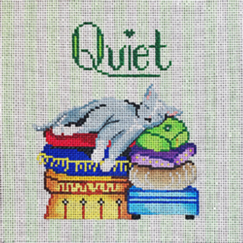 11313 JUV slgn, Quiet Kitty On Pillows 6 x 6 18 Mesh Patti Mann 