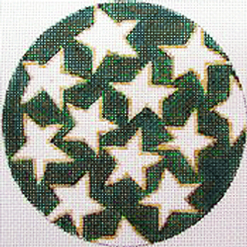 11471 MIN stars on green 4" diam 18 Mesh Patti Mann 