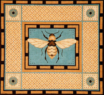 Bird/Insect B117 Blue & Brown Bee w/Borders 14 x 16 13 Mesh JP Needlepoint