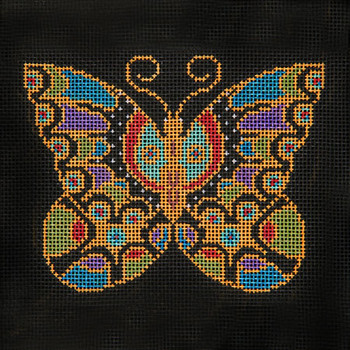 MINIATURE M056 Oriental Butterfly 4.5 x 4.5 18 Mesh JP Needlepoint