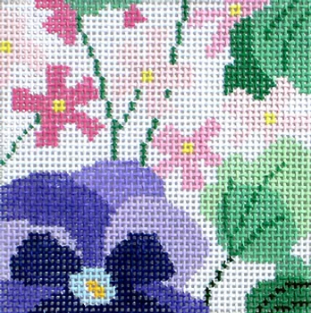 16a1 Jean Smith Designs PANSY Garden Coaster 4 inch Square 13 mesh