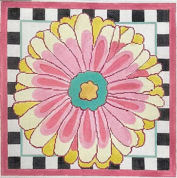 56d Jean Smith Designs Bold Yellow & Pink Daisy, 14" sq., 13 mesh