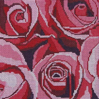 87c Jean Smith Designs SM. PINK BEAUTY ROSES, 8" sq', 13 mesh