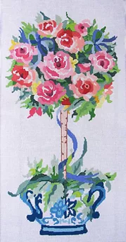 122b Jean Smith Designs Blue Vase Topiary Roses 14 x 28 13 mesh