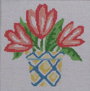 144a Jean Smith Designs  SIMPLY SUMMER CORAL TULIPS 8" Square 13 Mesh