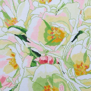 178b Jean Smith Designs WHITE TULIPS, 14" sq., 13 mesh