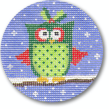 DK-EX 35 Owl with Holly on Head 13 Mesh 4" Rnd. Designs by Karen