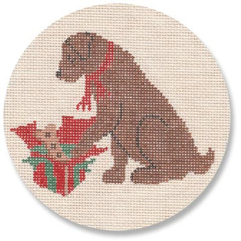 LM-XO 20 Christmas Morning - Chocolate Lab 18 Mesh 4.5" Rnd Laura Megroz 