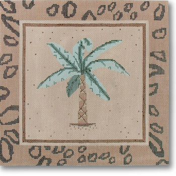 R-P1034 Palm Tree with Leopard Borde 13 Mesh 12.25 x 12" Needlepoint Boutique Designs 