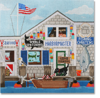 SA-PL 39 Fishing Shanty 13 Mesh 14 x 14" Starke Art Designs