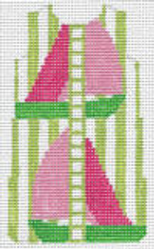 MS39A Sailboats Shift 4"x2.5" #18 mesh Two Sisters Designs (Barbara Bergsten Designs)