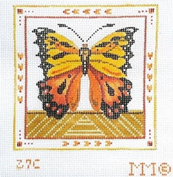 Miniature 27C Monarch Butterfly/ Hearts Border - 5" sq. 18 Mesh MM Designs