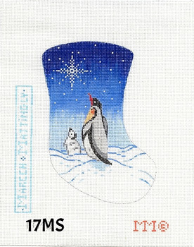 Stocking 4" x 6" 18 Mesh 17MS Mother & Baby Penguin/ Starry Night Snow Scene MM Designs