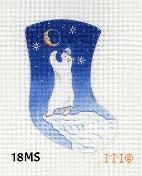 Stocking 4" x 6" 18 Mesh 18MS Pokar Bear Reaching for Moon/ Night Snow Scene MM Designs