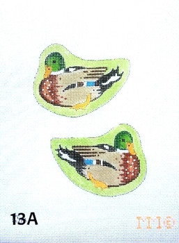 EASTER 13A Male Mallard Duck/ Two-Sided/ Green Bkgd. 2 1⁄2” x 3 1⁄2” 18 mesh MM Designs