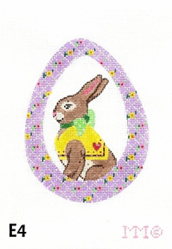 Easter Egg E4 Boy Brown Bunny/ Yellow Vest & Lavender Border 4" x 5 1/2" 18 Mesh MM Designs