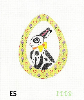 Easter Egg E5 Black & White Spotted Bunny/ Yellow Border 4" x 5 1/2" 18 Mesh MM Designs