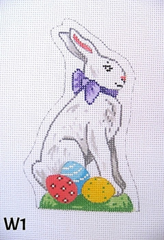 EASTER VICTORIAN BUNNY W1 Standing White & Easter Eggs - 3" x 5" 18 Mesh MM Designs