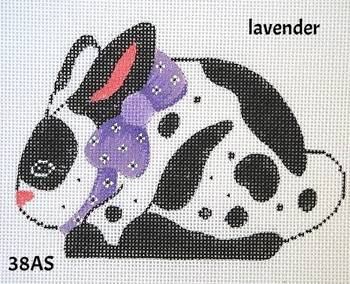 EASTER 38AS Easter: Bunny lavender bow / Black & White -4" x 6" 18 mesh ONE-SIDED  MM Designs