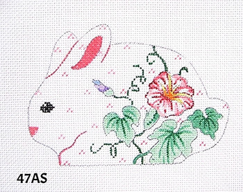 EASTER 47AS Bunny/ Pink Morning Glories- 4"x6" 18 mesh ONE-SIDED MM Designs