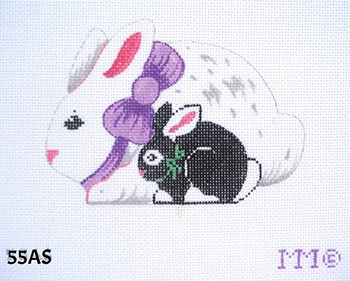 EASTER 55AS White Bunny/Spotted Baby Bunny- 4" x 6" 18 mesh ONE-SIDED MM Designs
