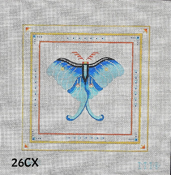 Miniature 26CX Cobalt Blue Butterfly/ Hearts Border - 6" sq. 13 Mesh MM Designs